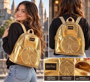 Harry Potter Mini Backpack Golden Snitch Metallic Gold Purse 11” Warner Bros